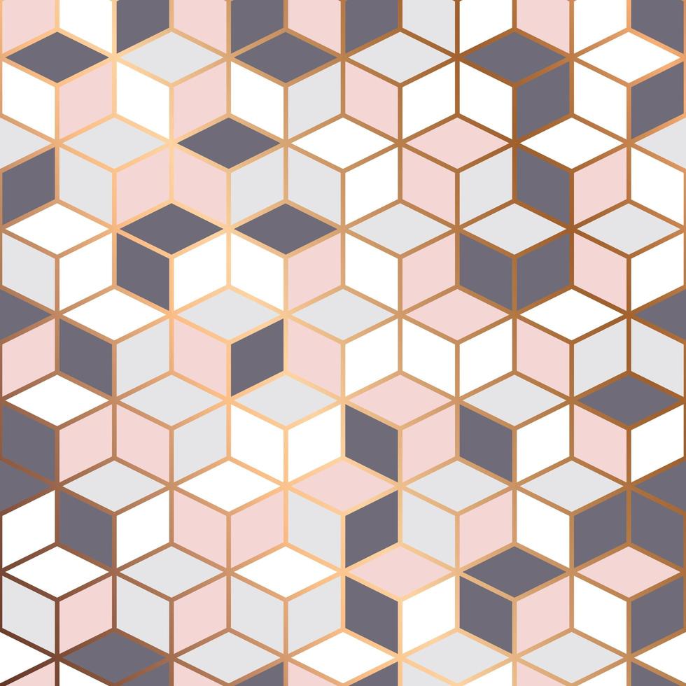 Vector marble texture, seamless pattern design with golden cubes geometric pattern background