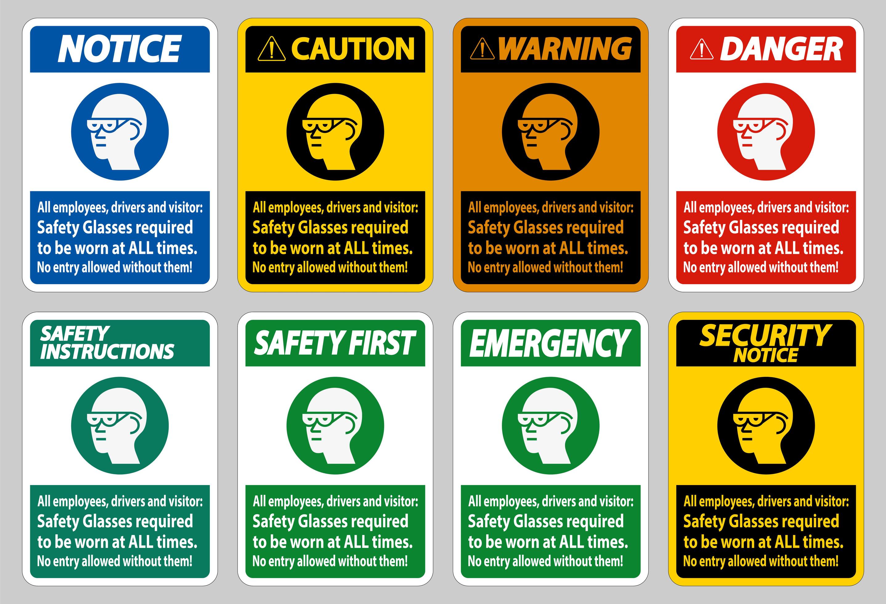 Safety Glasses Required To Be Worn At All Times 1822112 Vector Art at