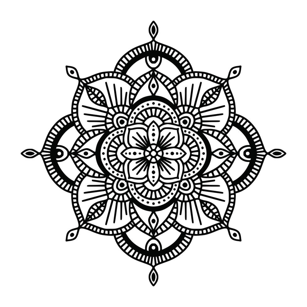 mandala étnico floral blanco y negro, sobre fondo blanco vector