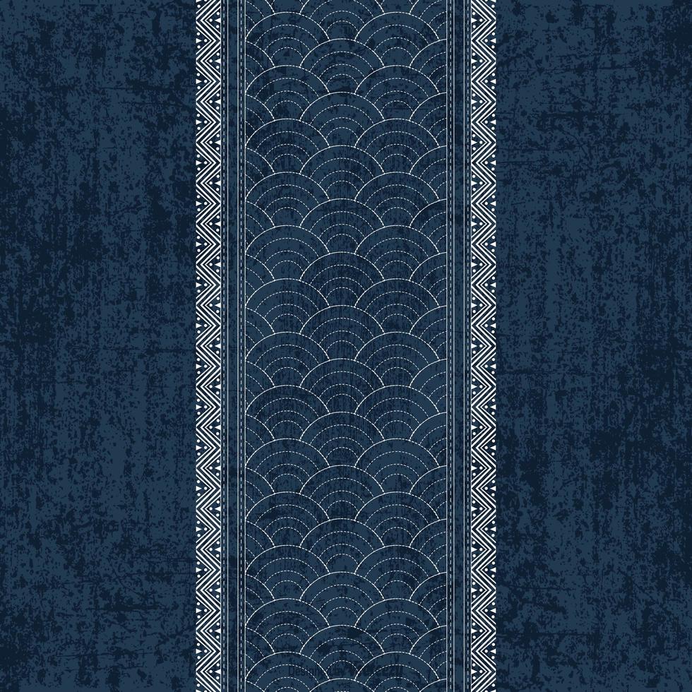 Sashiko indigo dye pattern with traditional white Japanese embroidery vector