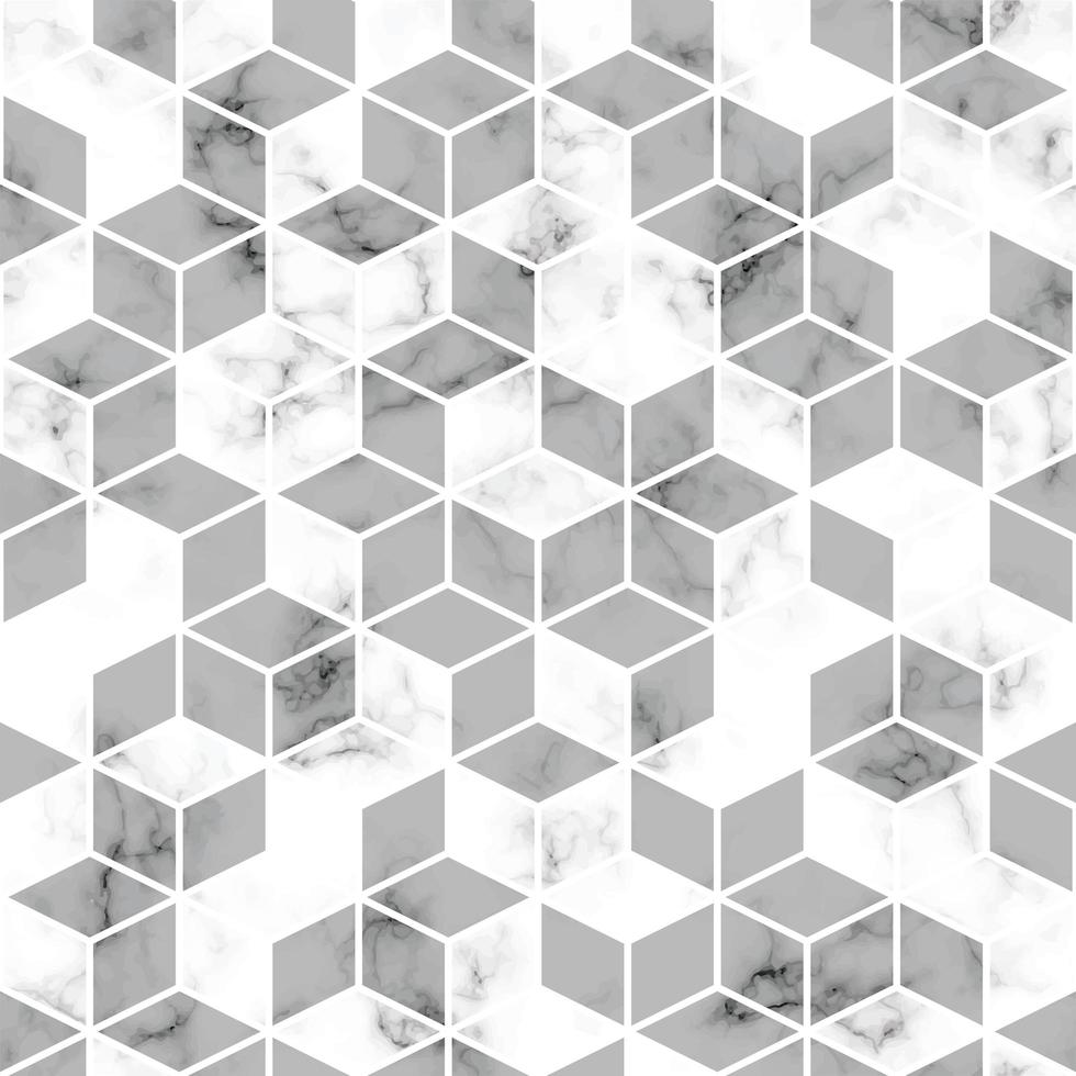 Vector marble texture, seamless pattern design with golden geometric lines and cubes, black and white marbling surface, modern luxurious background