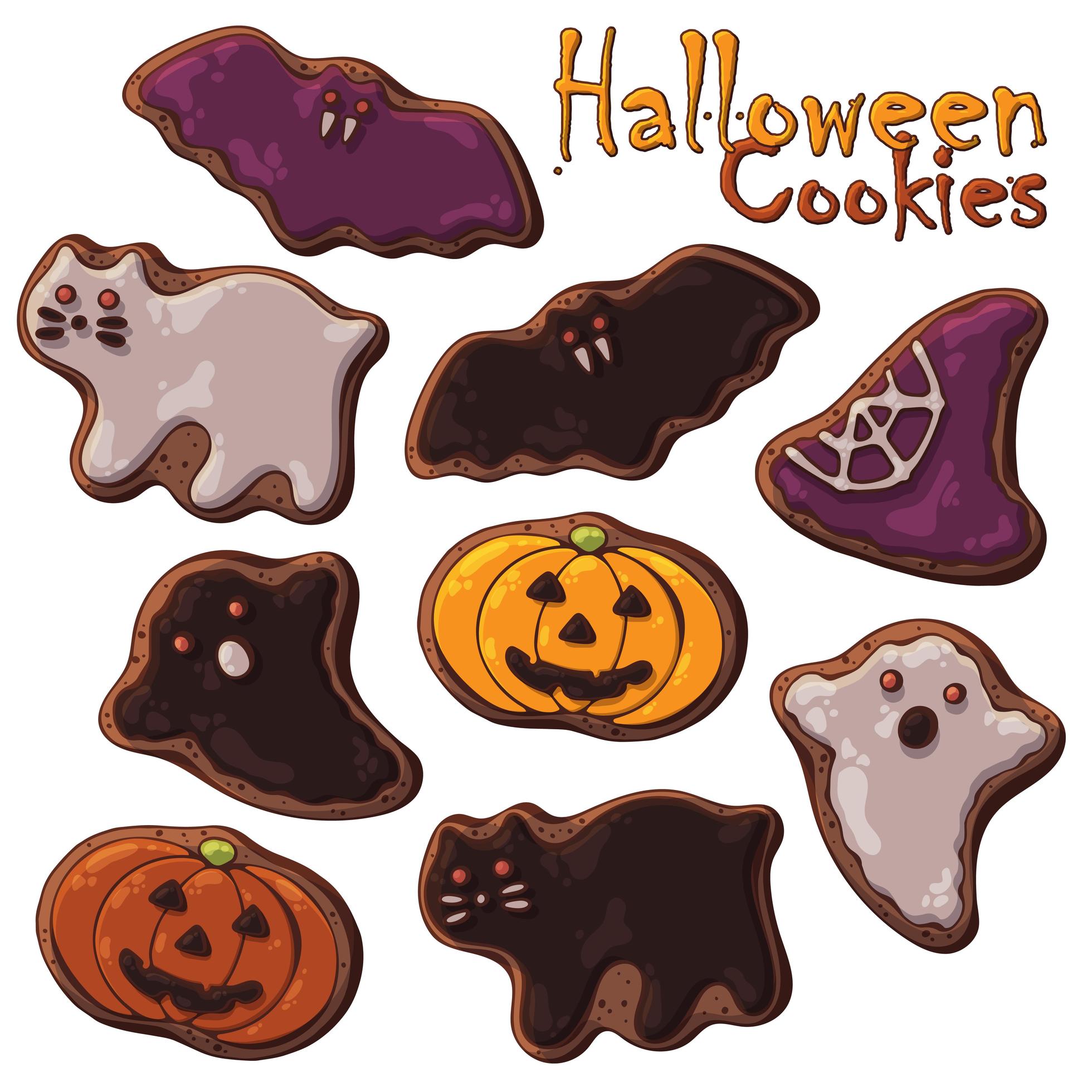 Halloween sweets theme set of different kinds of Halloween cookies