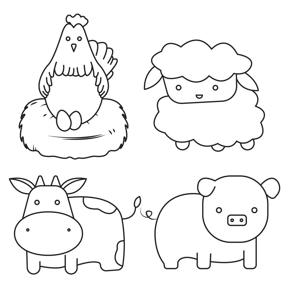 Farm animals outline set vector