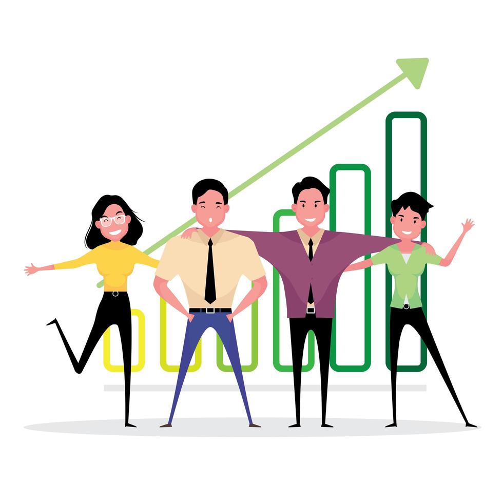 Teamwork picture features people standing next to each other showing unity with a background of arrow vector