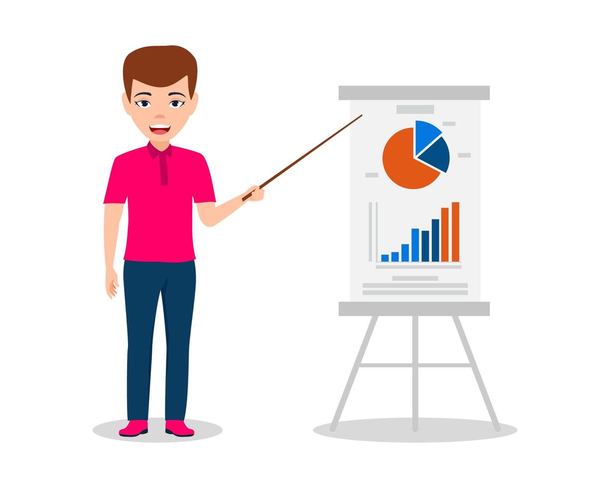 Business man presenting isolated wearing red t-shirt vector