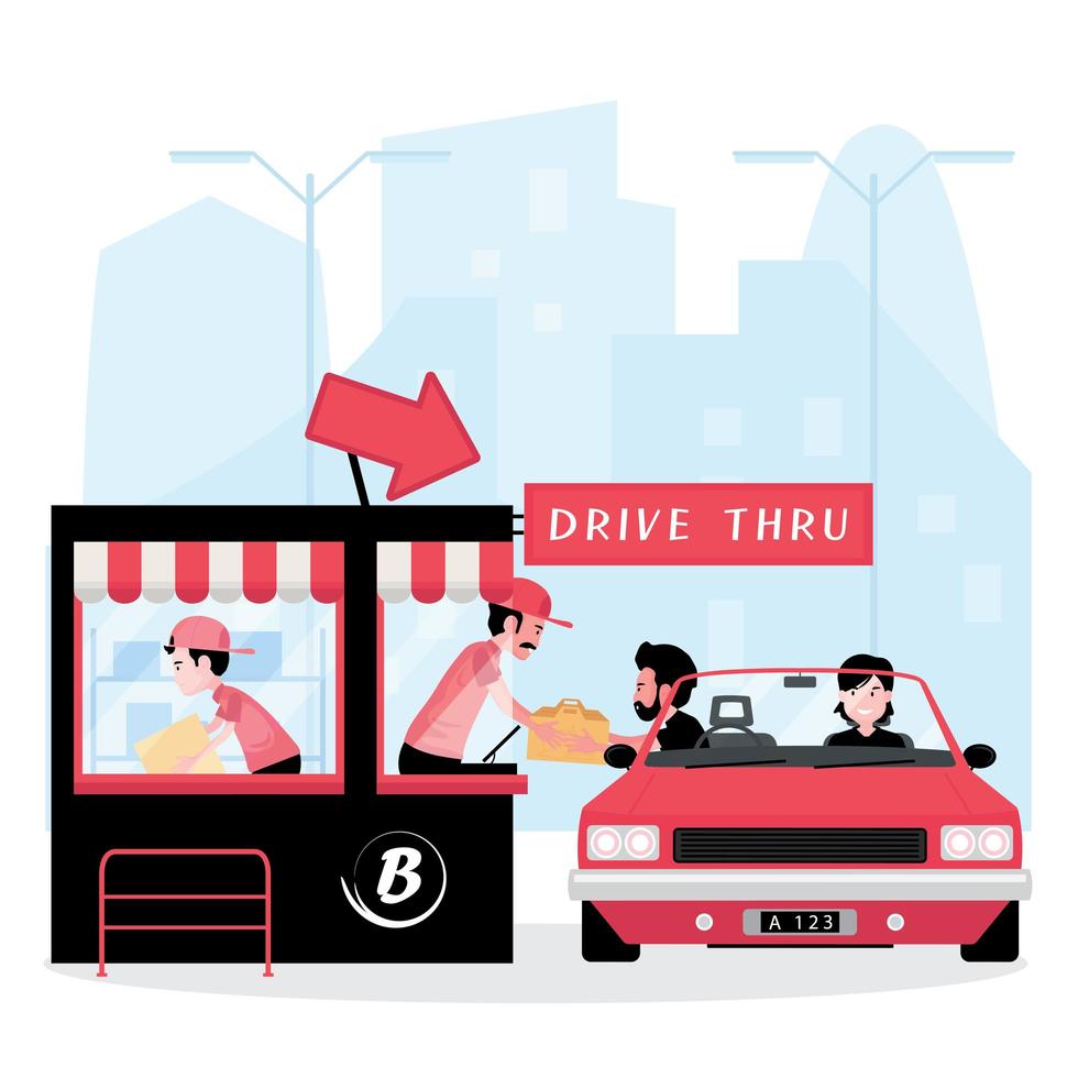 A cartoon showing drive thru business vector