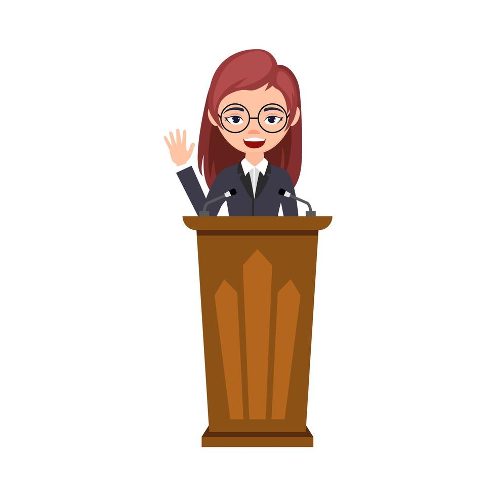 Businesswoman Character Speaks On The Podium vector