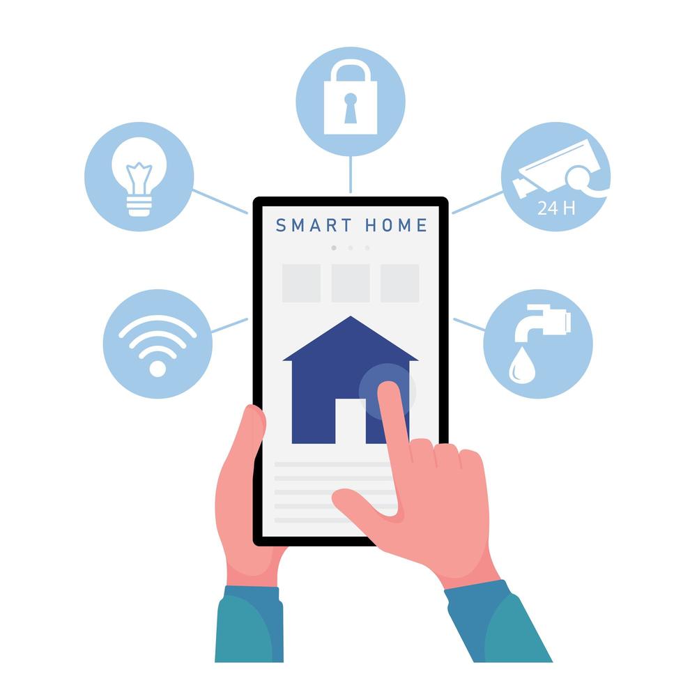 Smart home picture feature hand holding phone vector