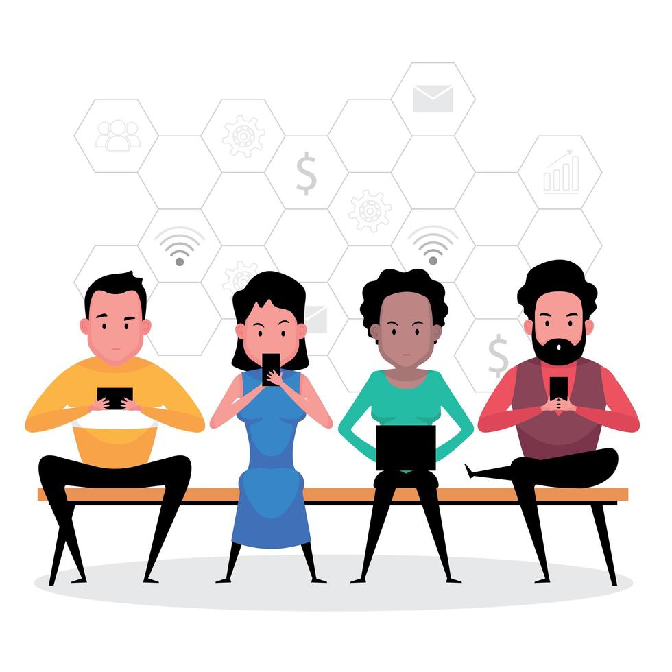 Social media addicted people working on their phone vector