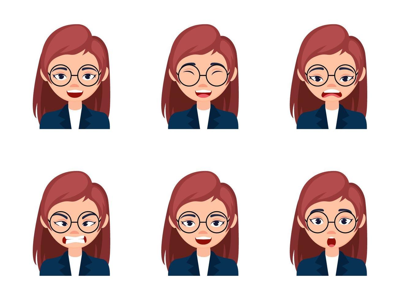 avatar de personaje femenino con varias expresiones vector