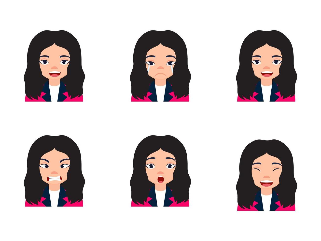 Cute Female Character Avatar With Various Expressions vector