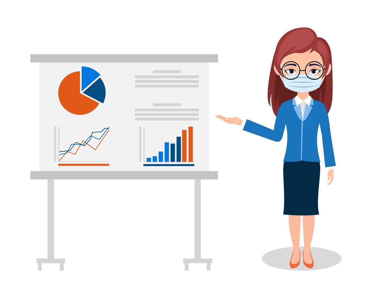 Businesswoman Presenting Sale Graph Wearing Mask 1822303 Vector Art at