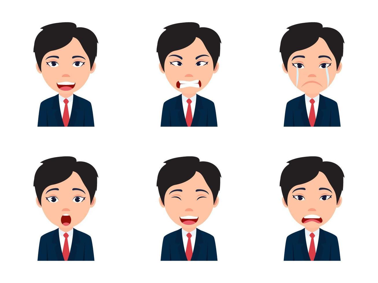 Cute Businessman Character Avatar With Various Expressions vector