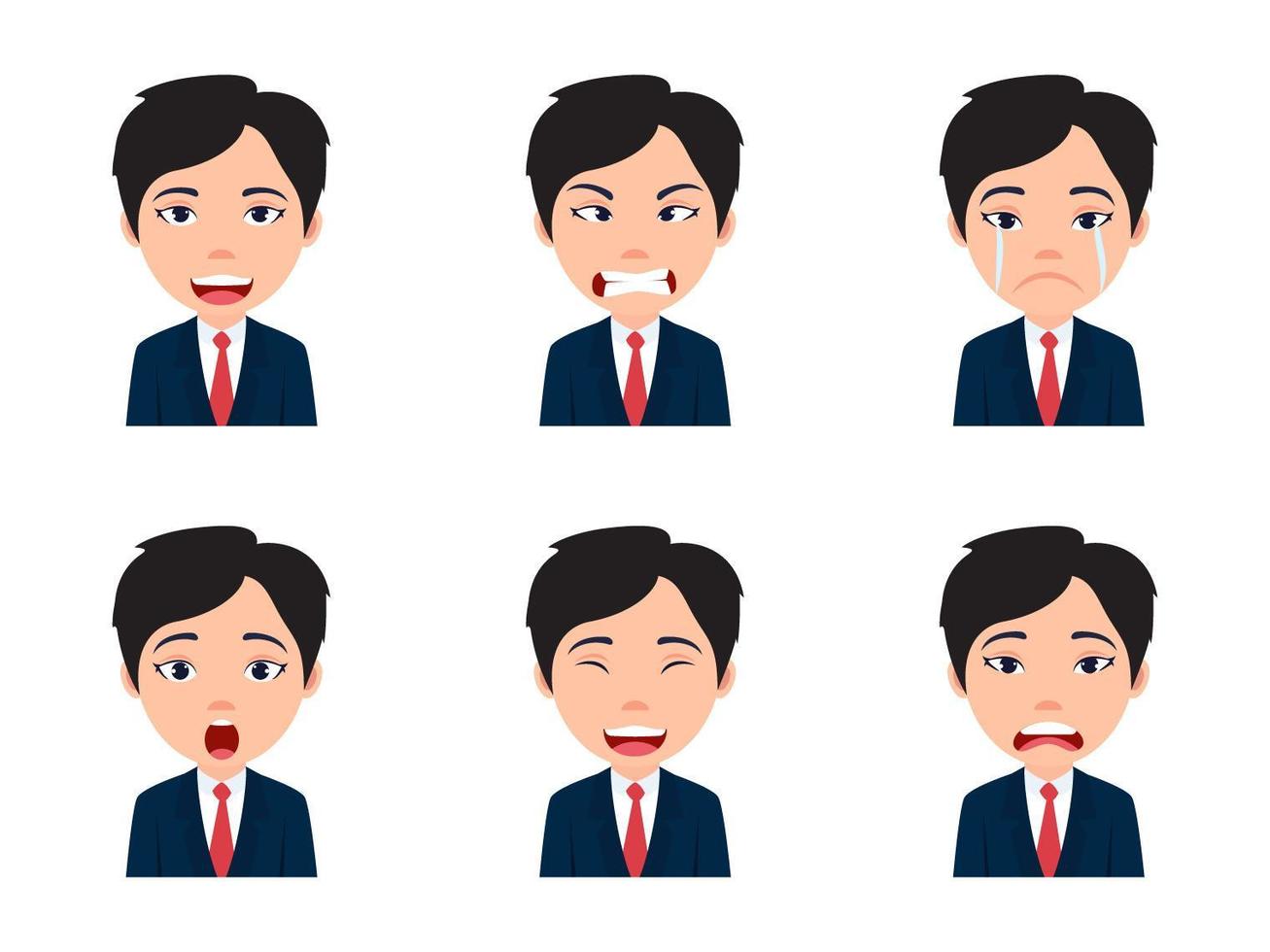 Avatar de personaje de empresario lindo con varias expresiones vector