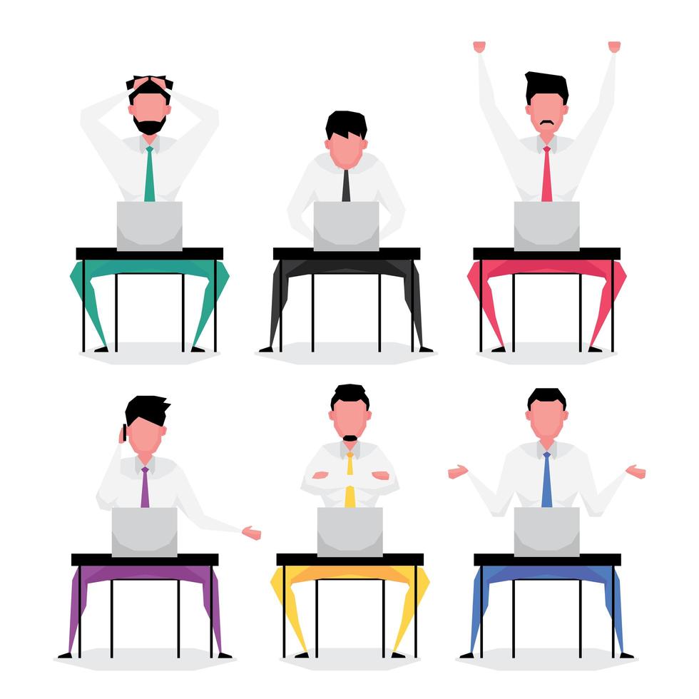 Set of business people sitting and working on computer vector