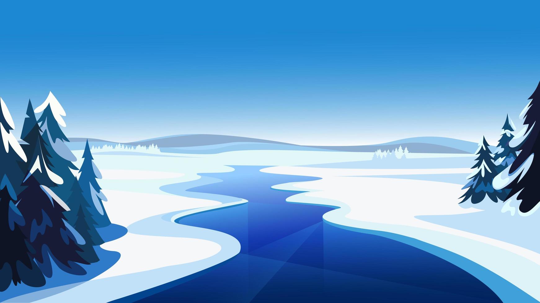 Landscape with frozen river. vector