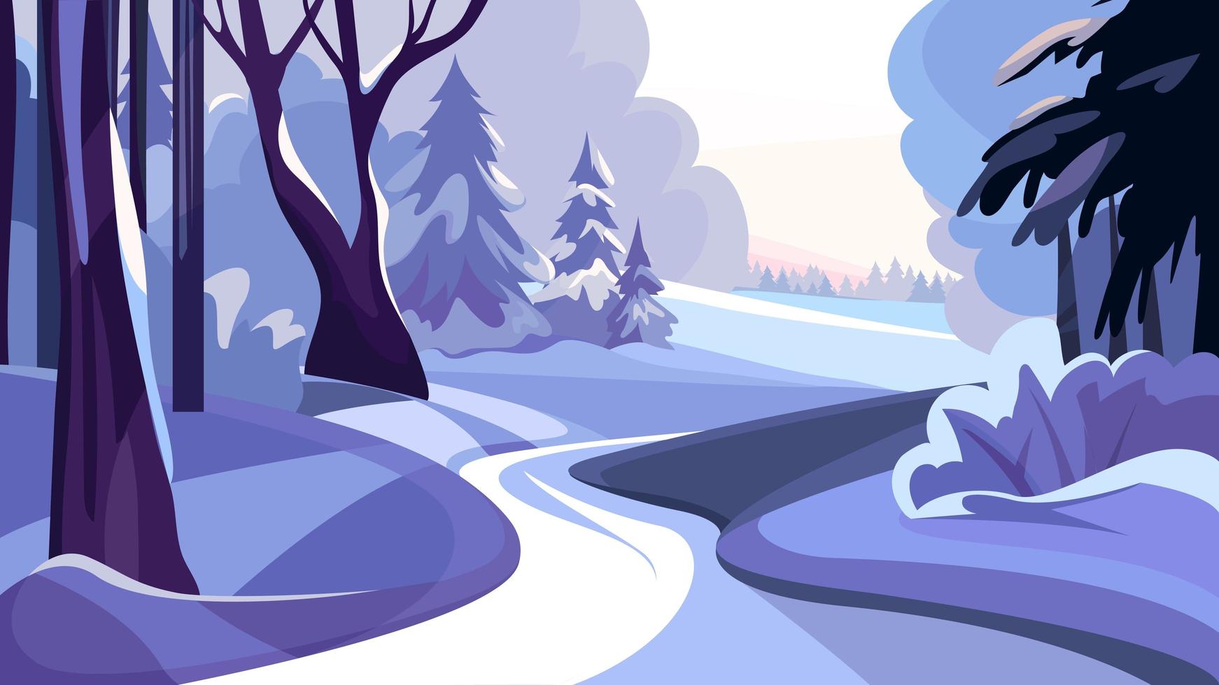 Snowy winter forest. vector