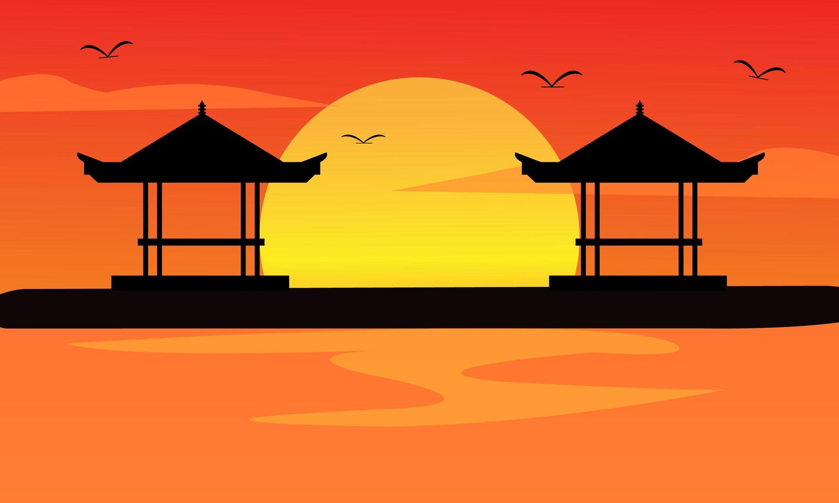 Sunset landscape in bali flat design vector