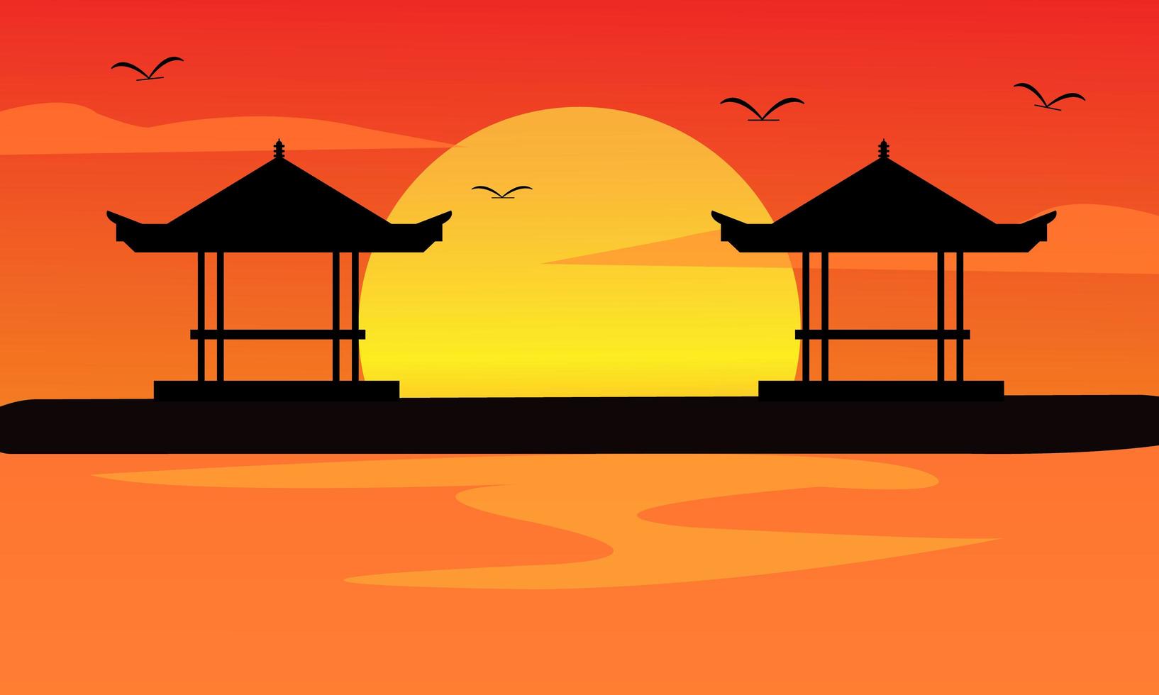 paisaje al atardecer en vector de diseño plano de bali