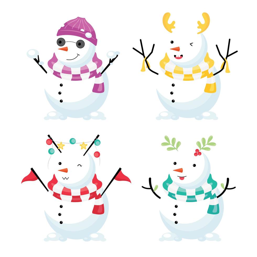 Colorful snowman wearing hat and scarf vector
