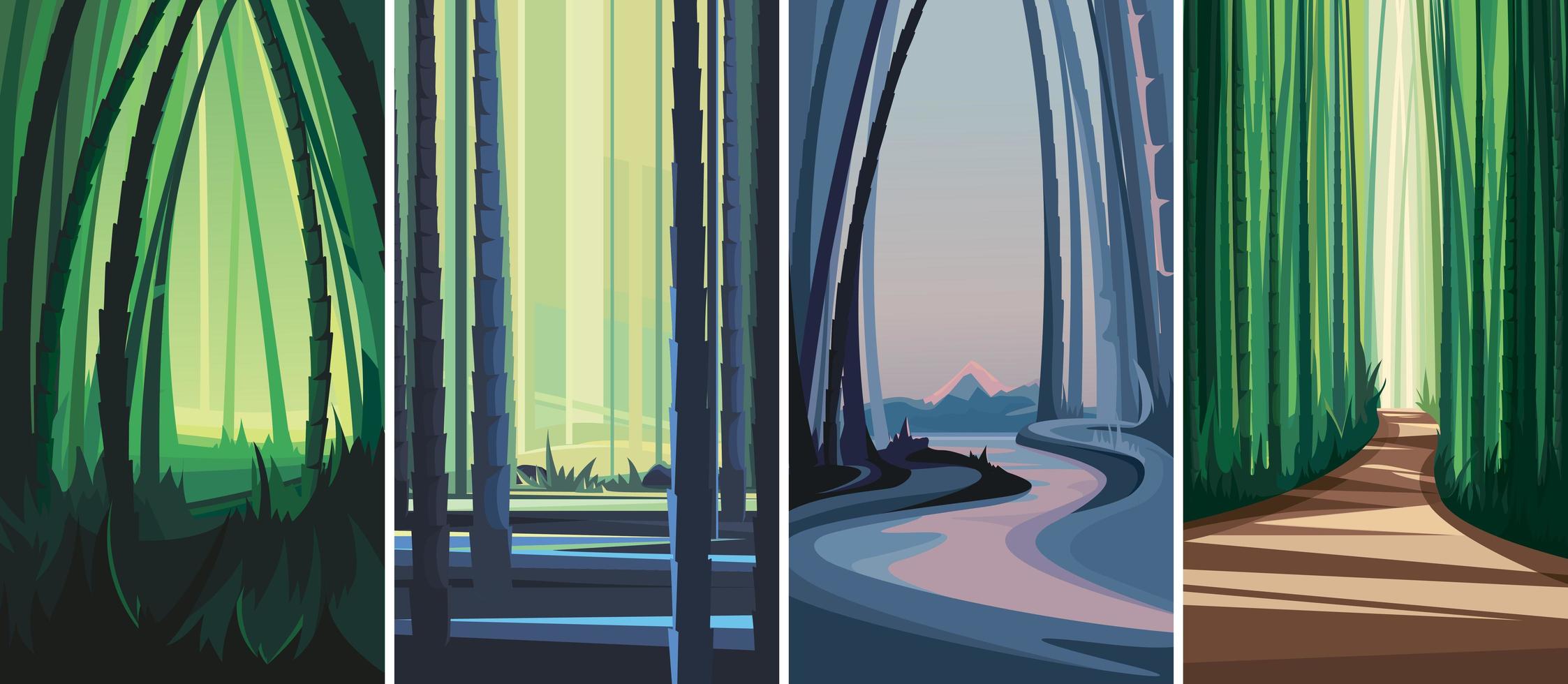 Collection of bamboo forests. vector