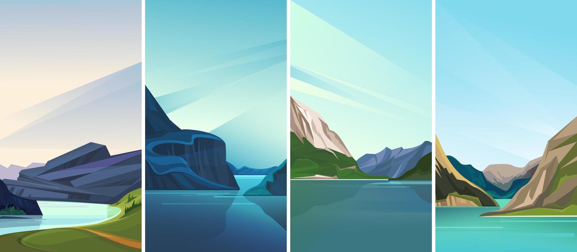 Collection of fjord landscapes. vector