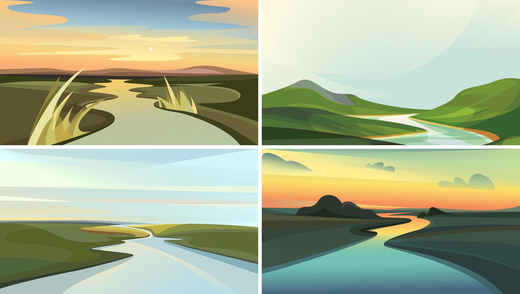 Collection of river landscapes. vector