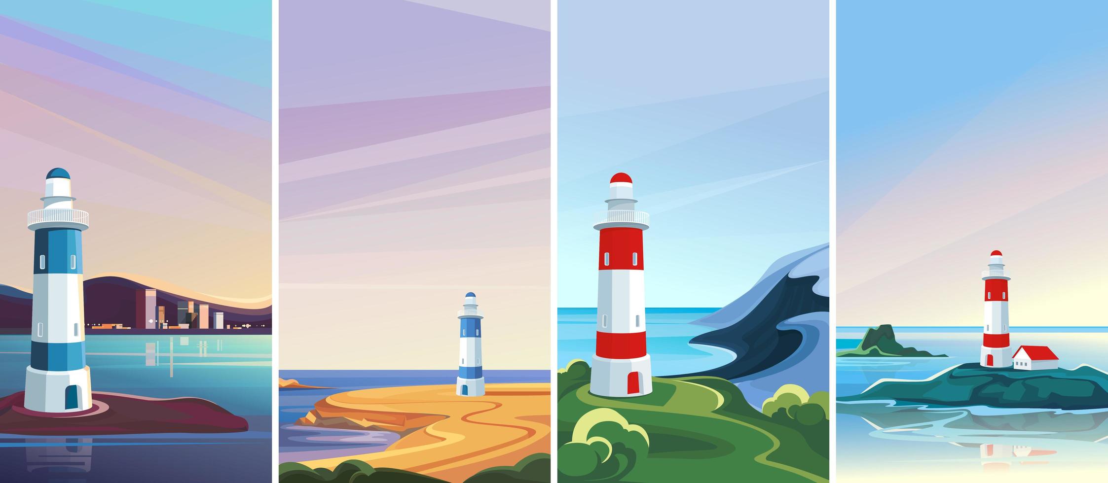 paisajes marinos con faro. vector