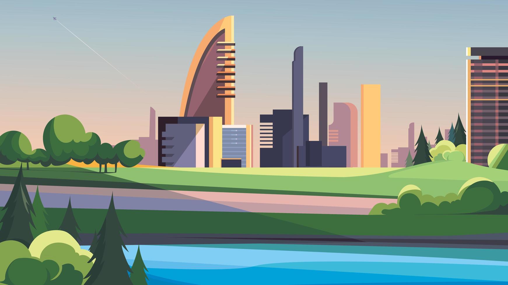 City by the river. vector