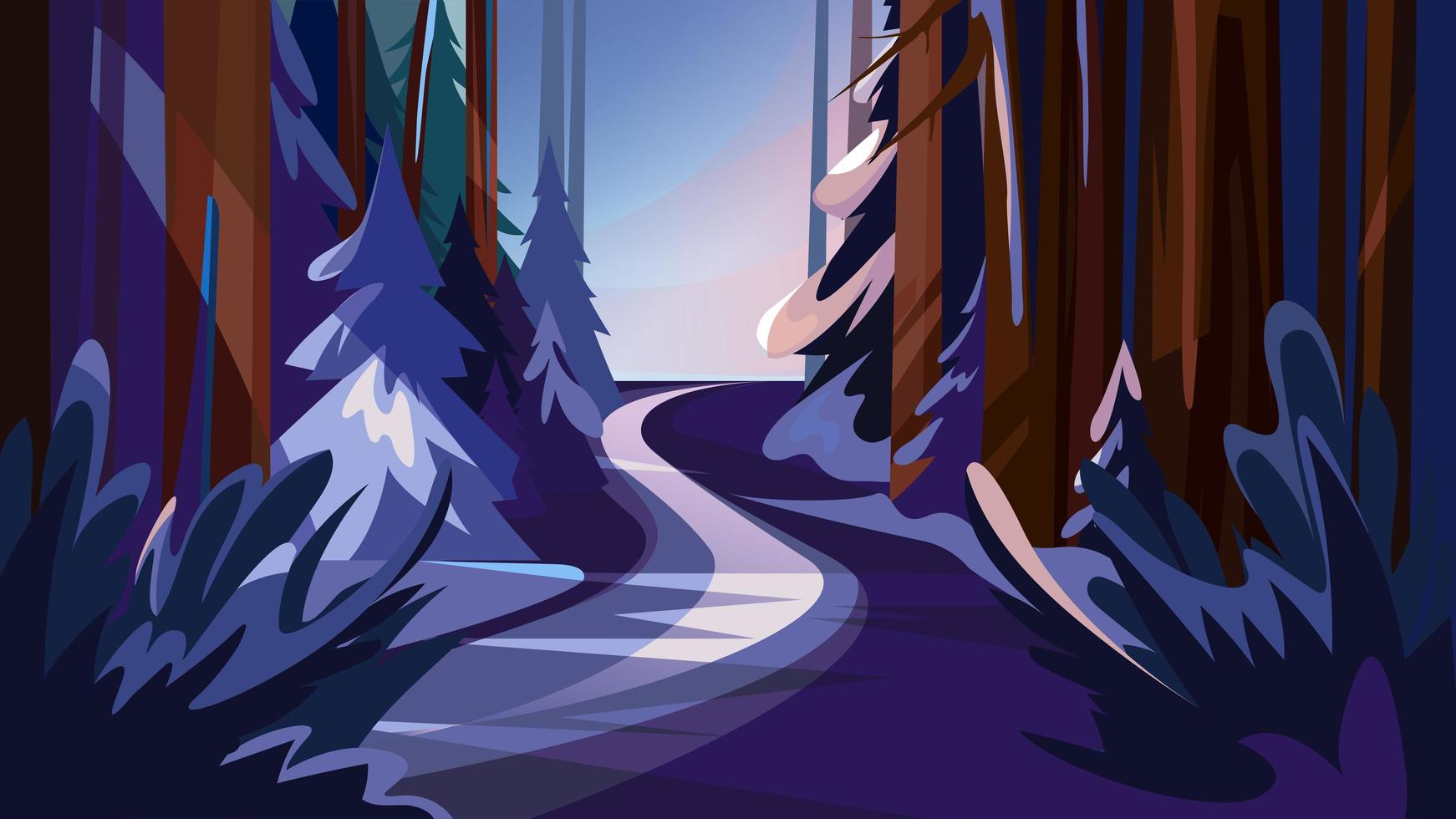 Road in snowy forest. vector