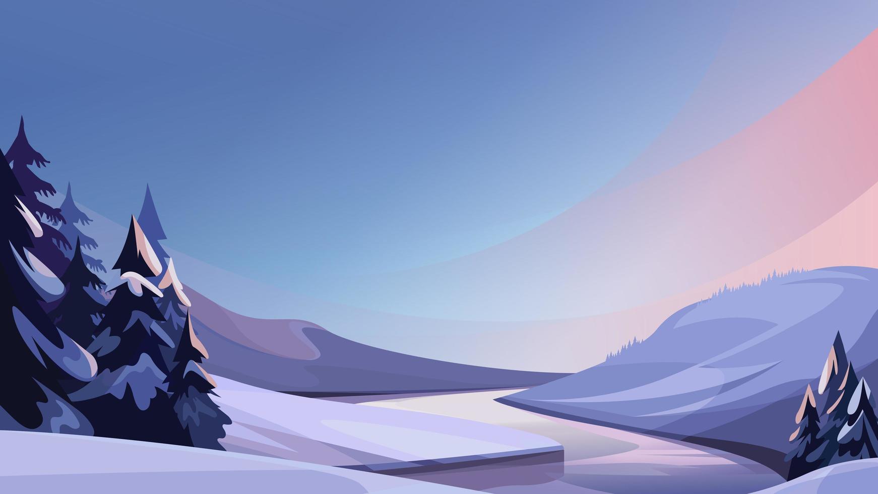 Frozen river in evening. vector