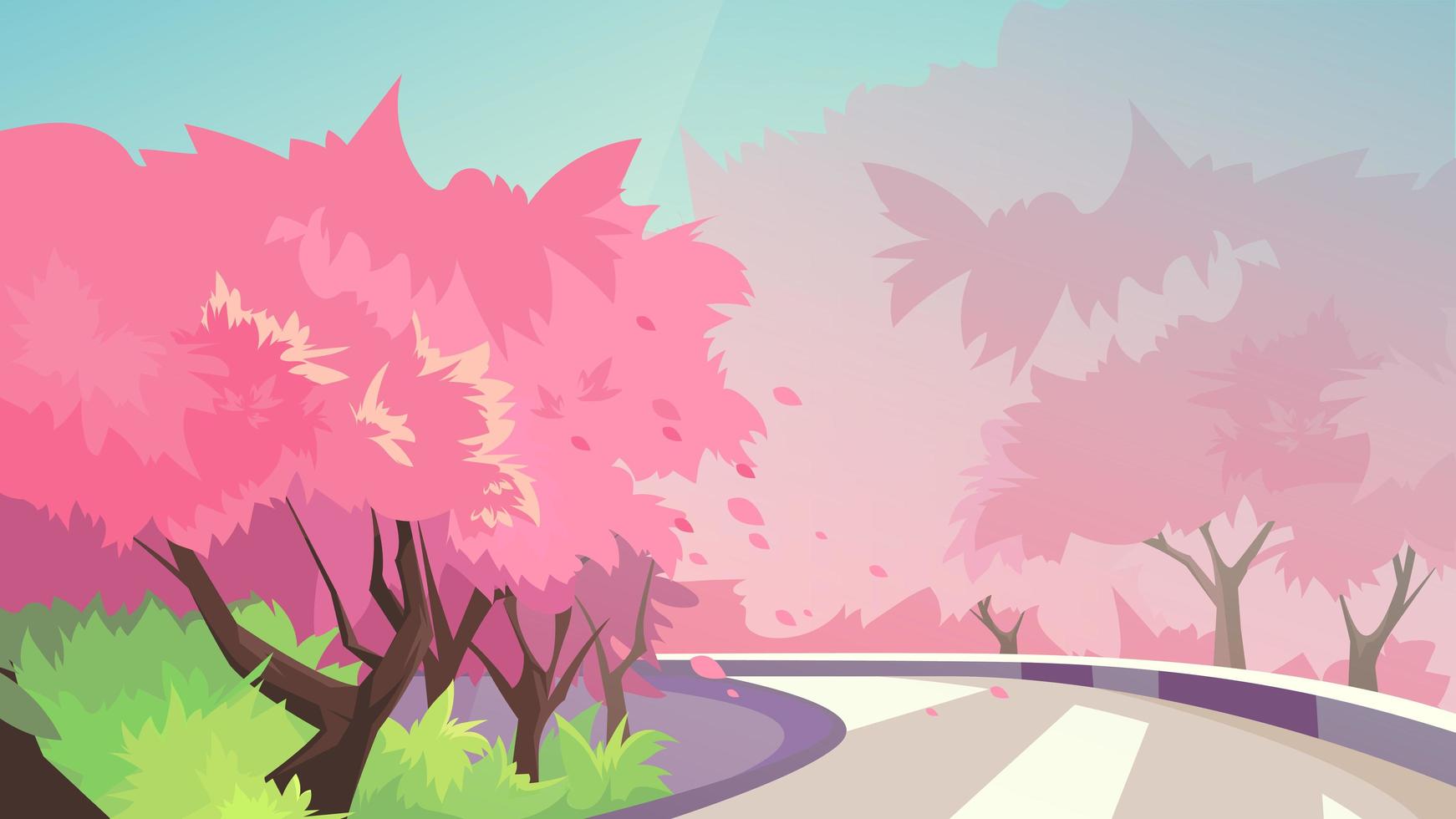 Cherry blossoms along the road. vector