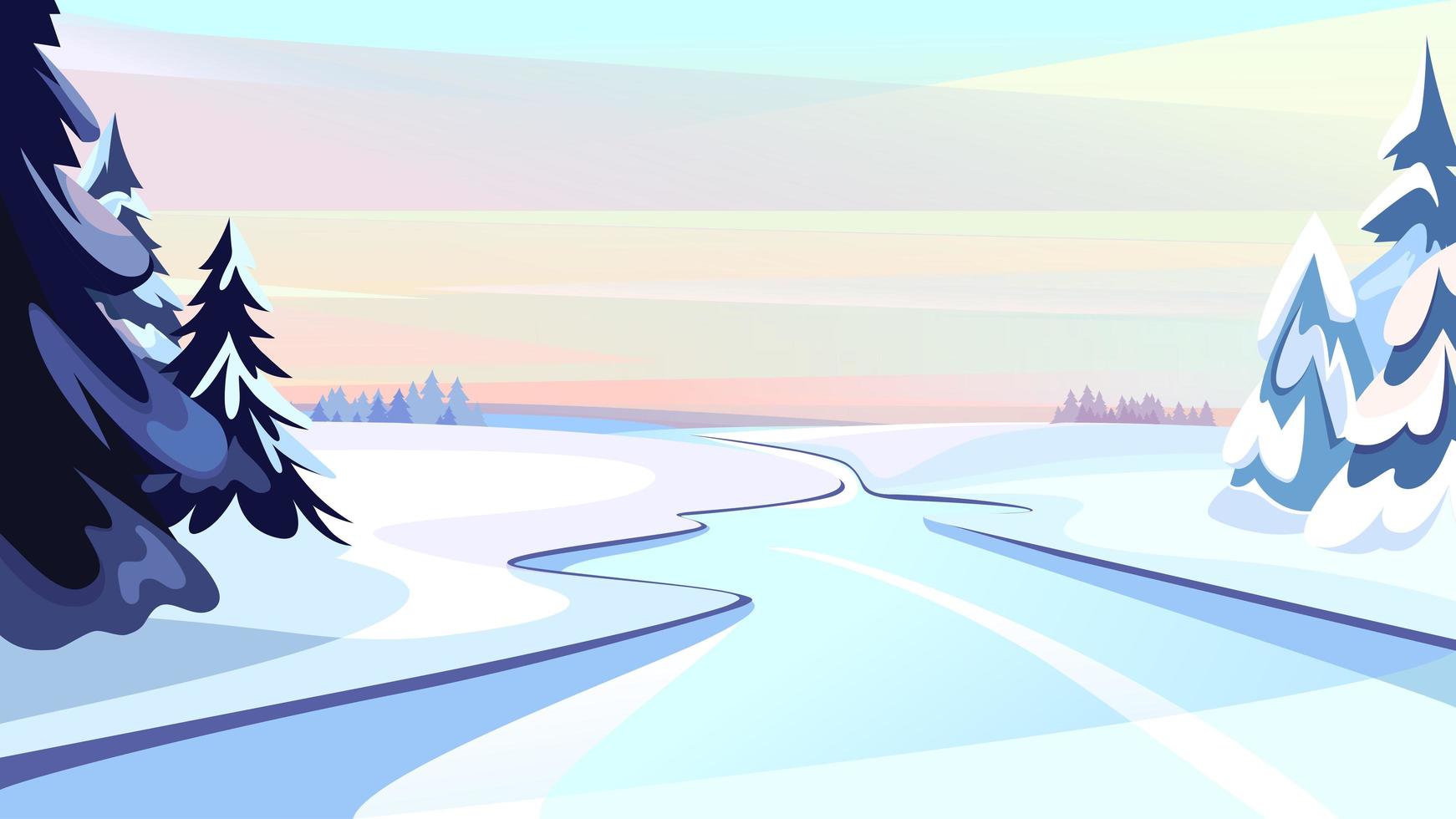 Frozen river at dawn. vector