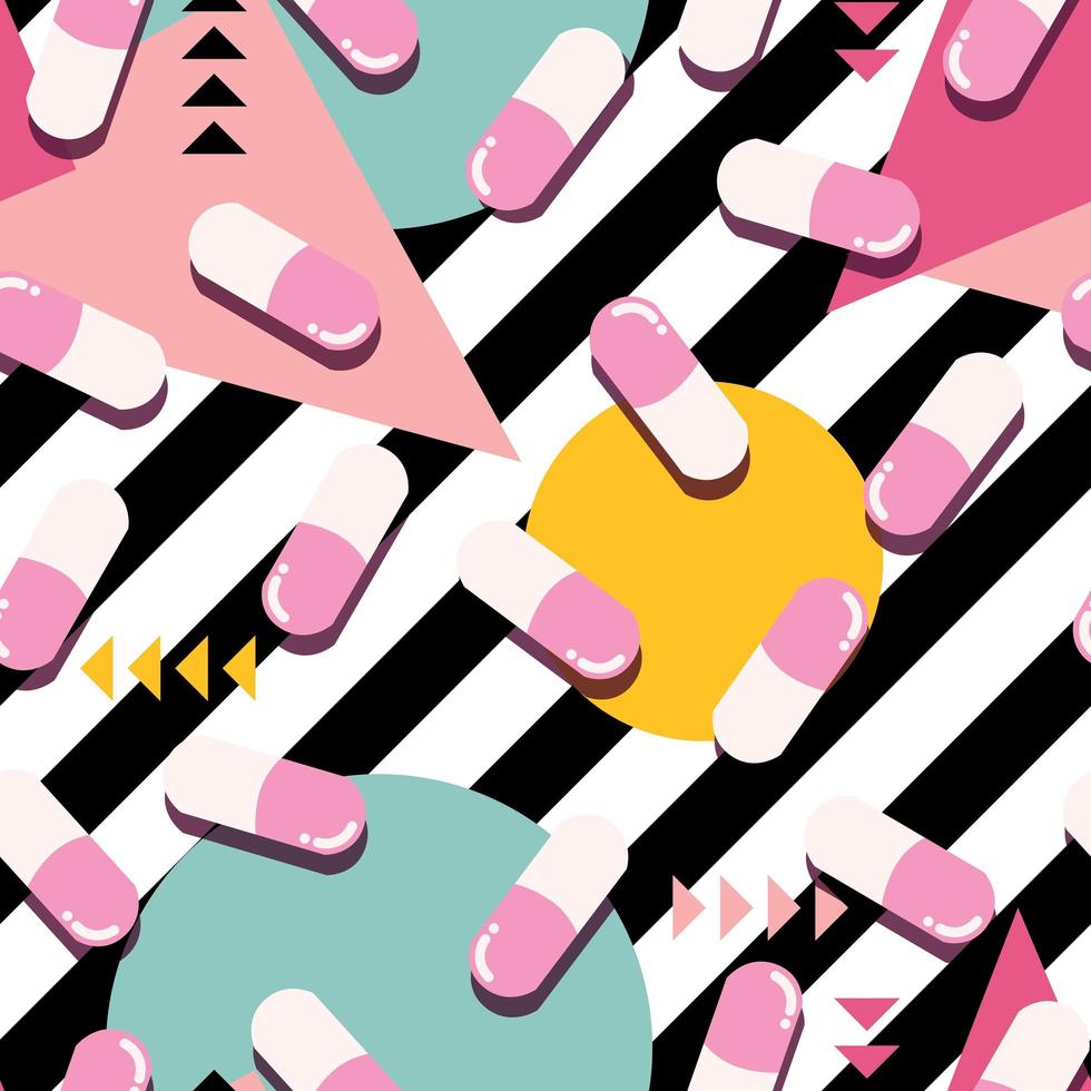 pastillas y cápsulas pop de patrones sin fisuras vector