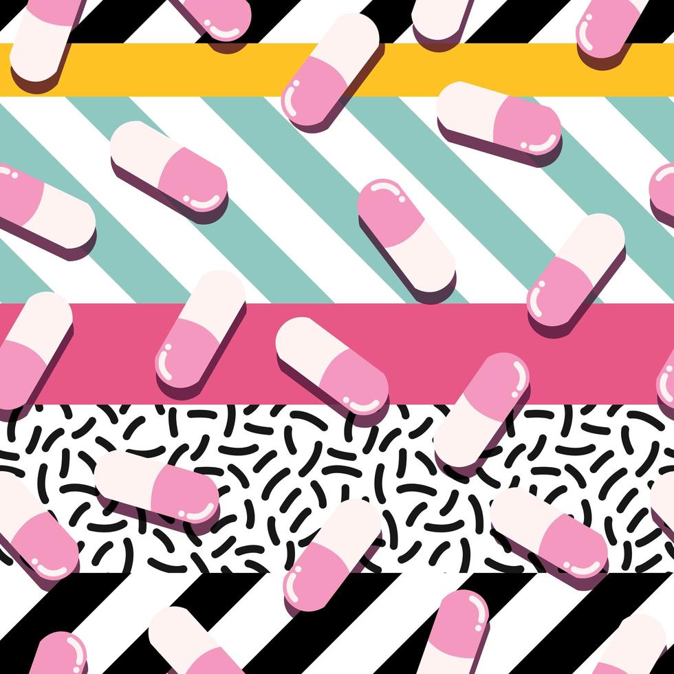 Pills and capsules pop seamless pattern vector