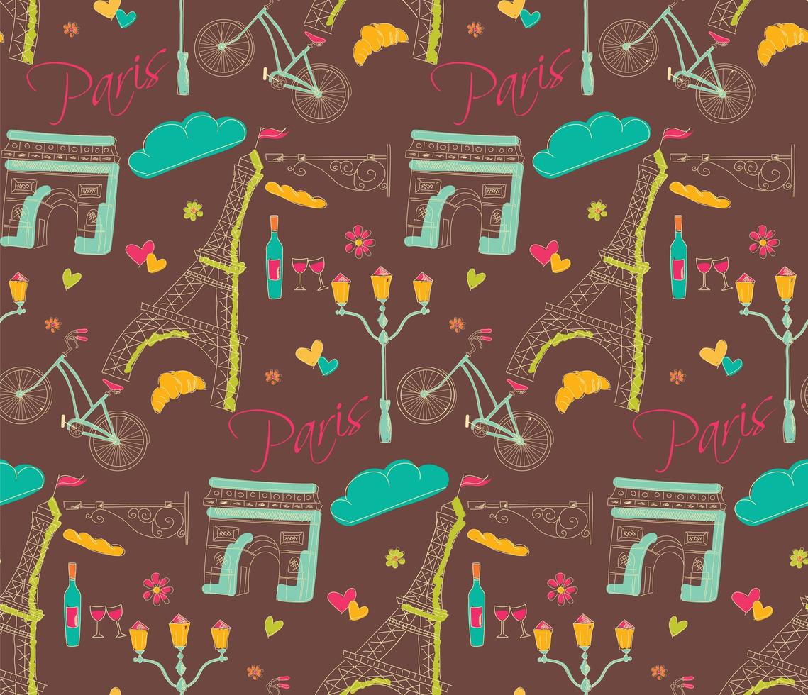 Paris hand drawn symbols seamless pattern vector