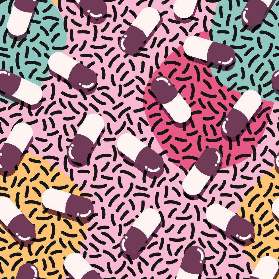 Pills and capsules pop seamless pattern vector