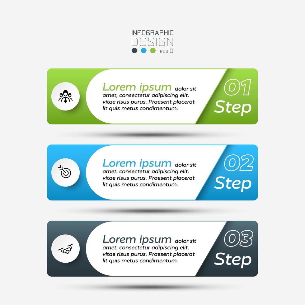 Conjunto de pestañas infográficas de 3 pasos vector