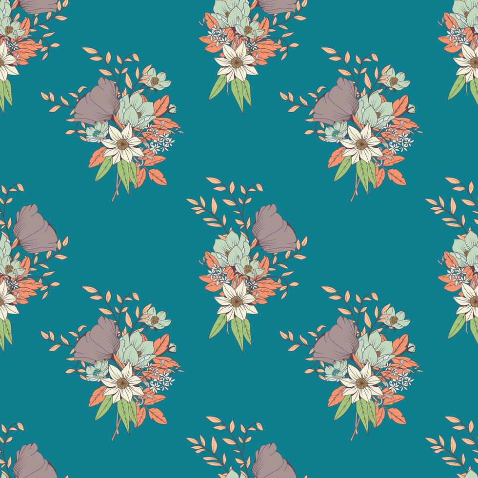 Seamless pattern design with hand drawn flowers and floral elements vector