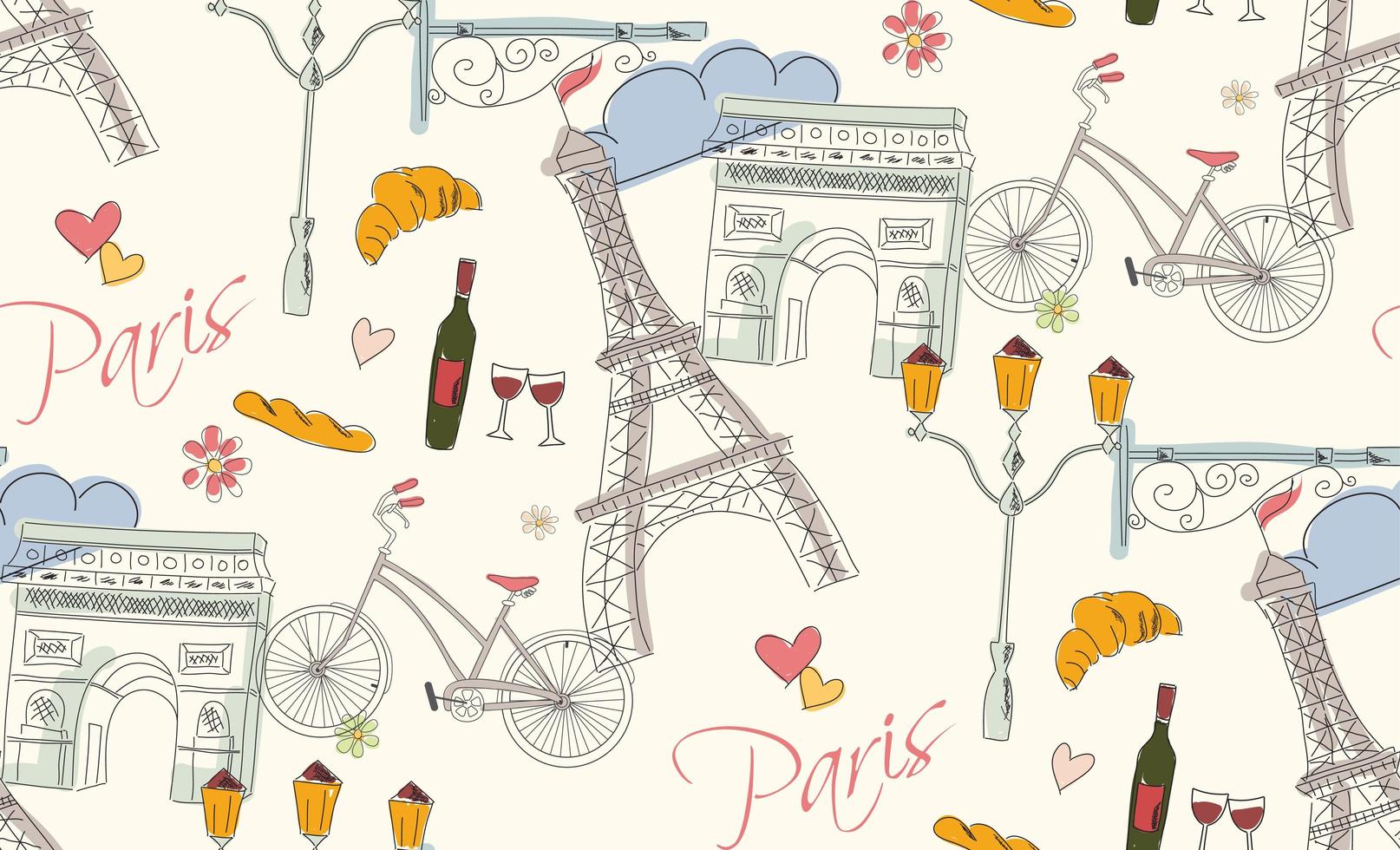 Paris hand drawn symbols seamless pattern vector