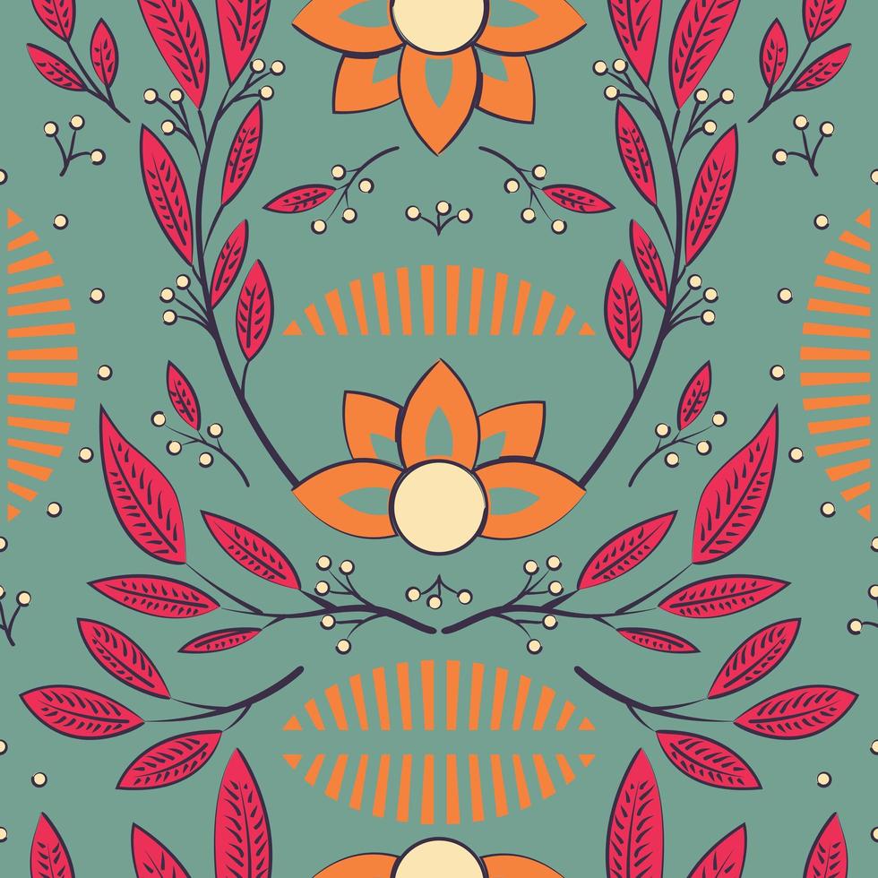 Seamless pattern design with hand drawn flowers and floral elements vector