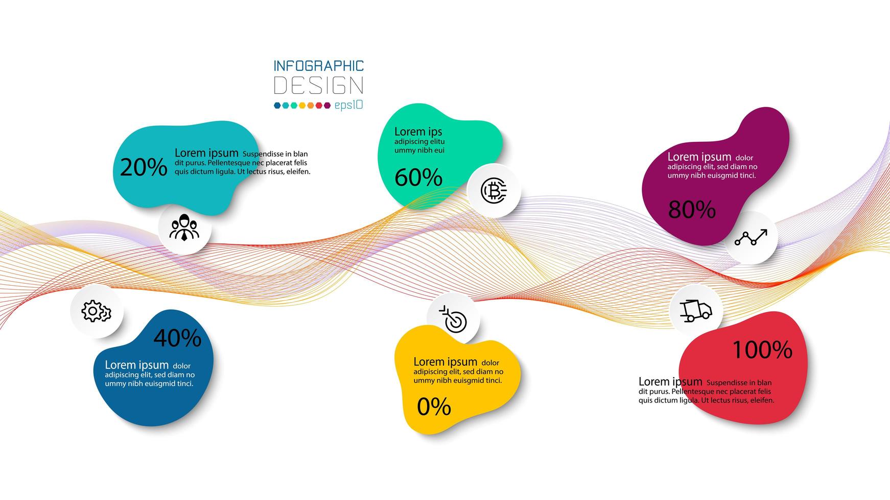 Data design in wave design with icon steps vector