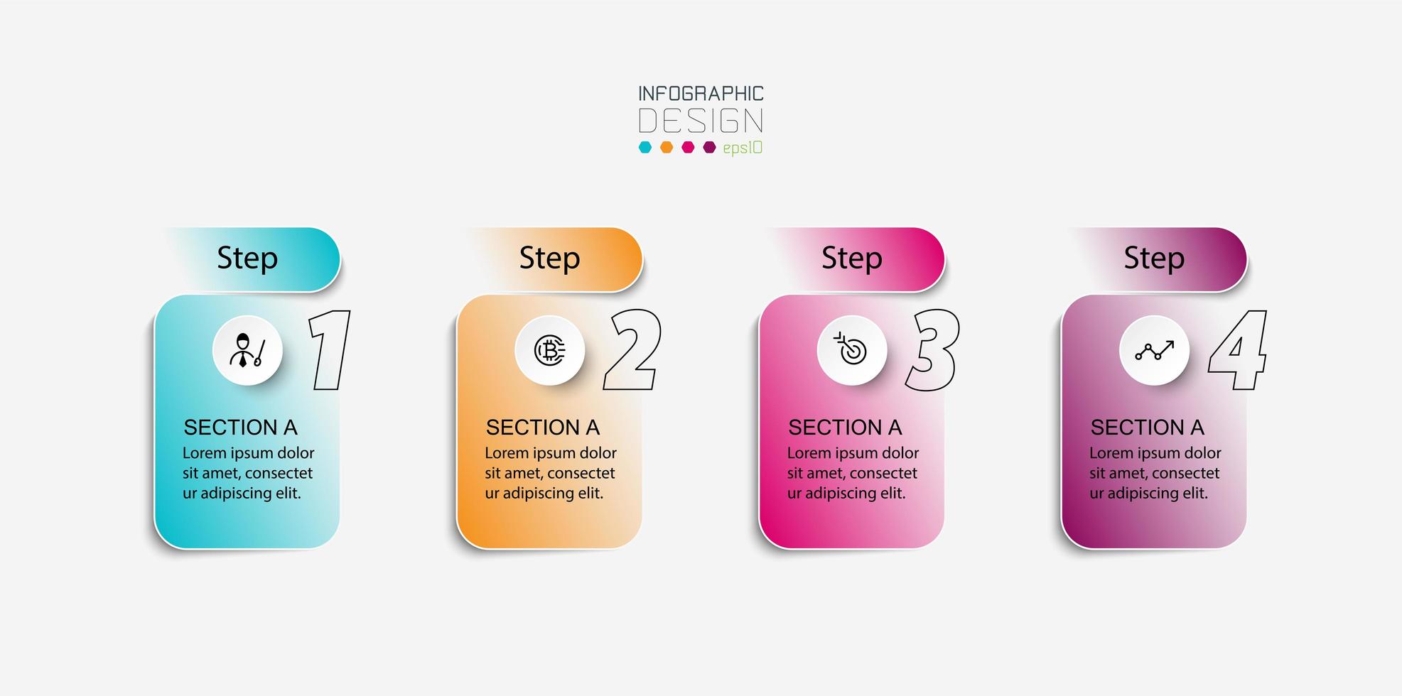 Simple 4 step infographic design squares set vector