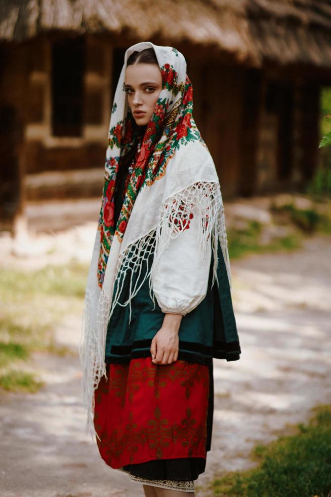 Elegant girl in embroidered Ukrainian dress photo