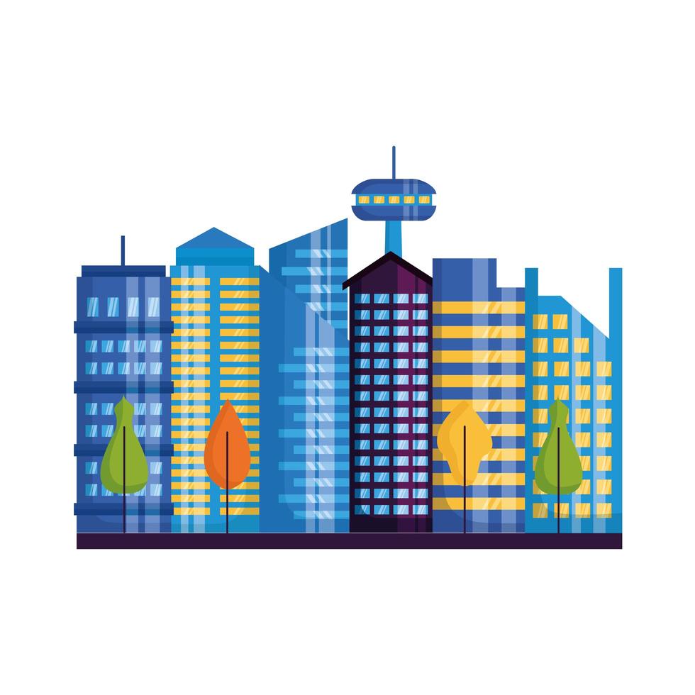 Isolated city buildings and trees vector design