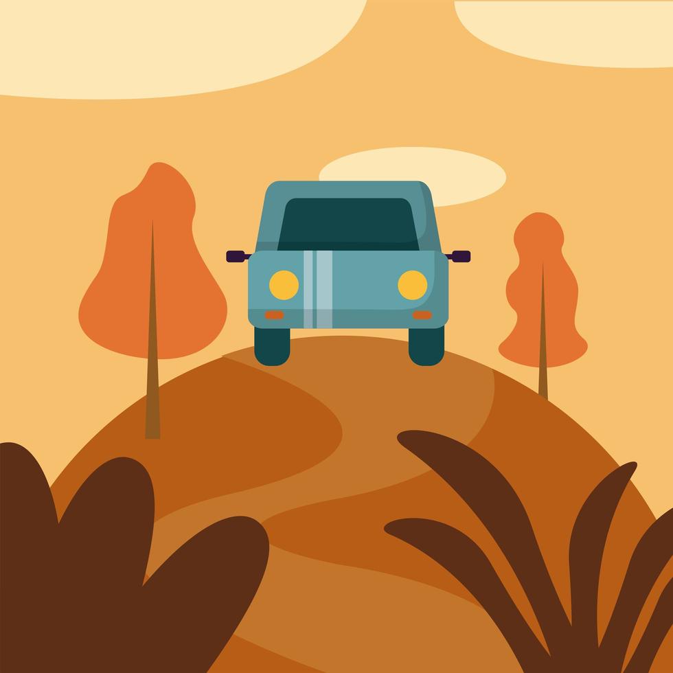 vehículo de coche en diseño vectorial de montaña vector