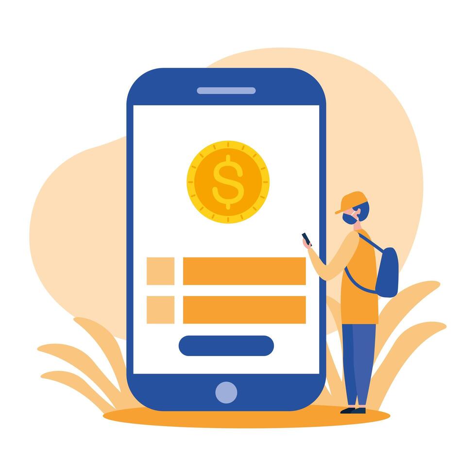 man avatar with mask smartphone and coin design vector