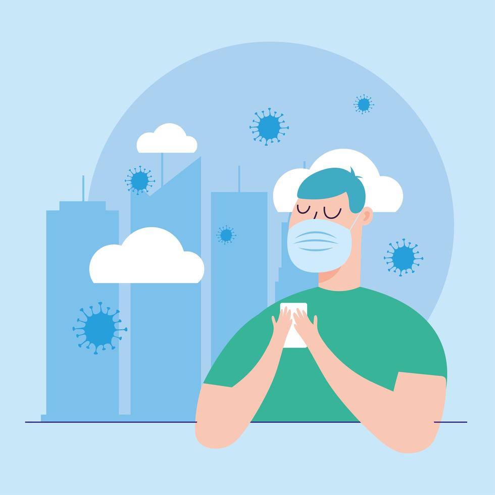 Man with mask in city vector design