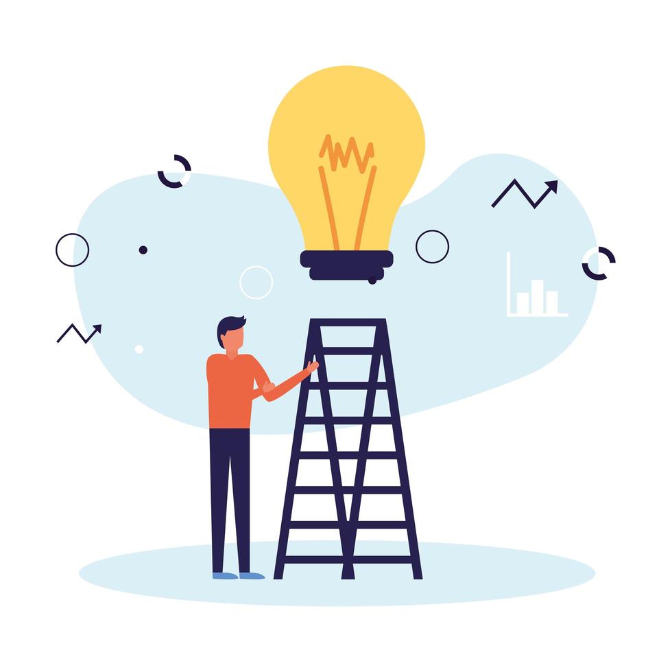 Man avatar with light bulb and ladder vector design