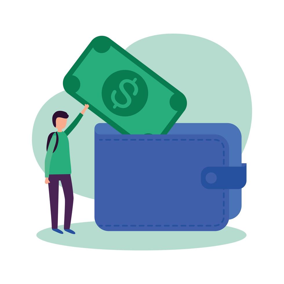 Man avatar with bill and wallet vector design